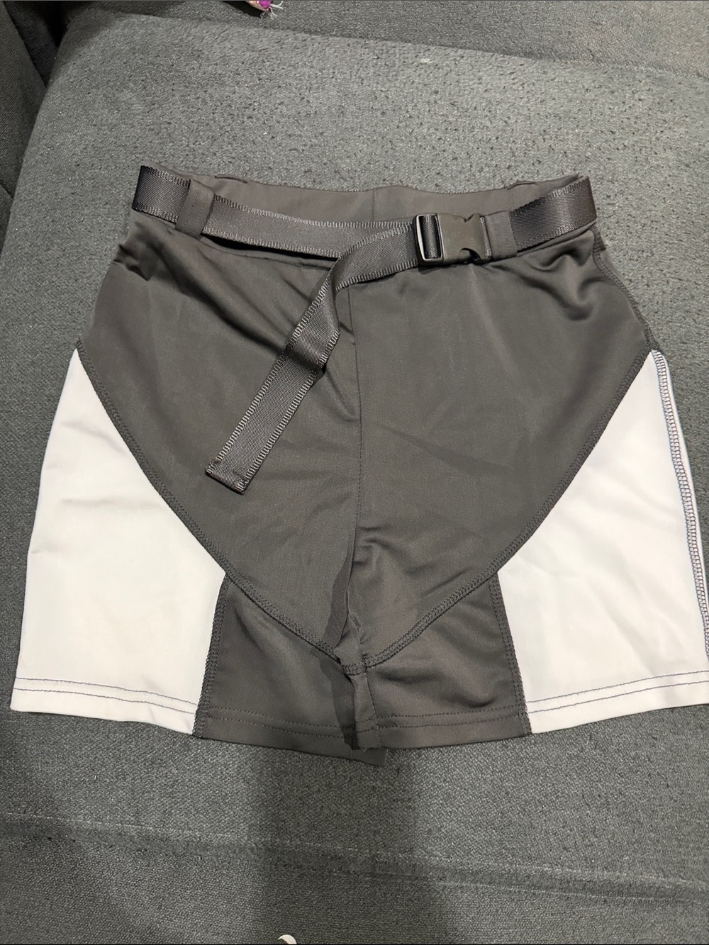 POSTER GIRL Men's Two-Tone Athletic Shorts in Charcoal and White